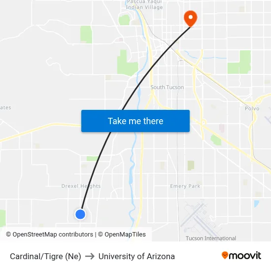 Cardinal/Tigre (Ne) to University of Arizona map
