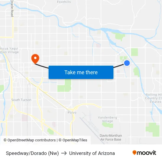 Speedway/Dorado (Nw) to University of Arizona map