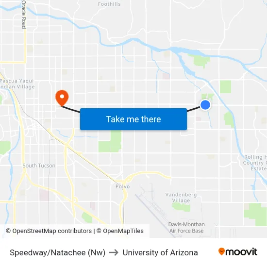 Speedway/Natachee (Nw) to University of Arizona map