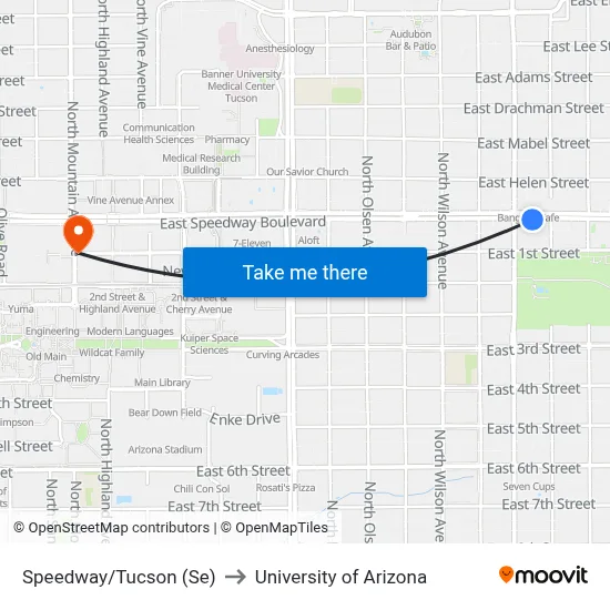 Speedway/Tucson (Se) to University of Arizona map