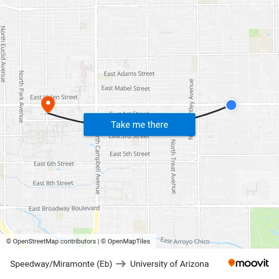 Speedway/Miramonte (Eb) to University of Arizona map