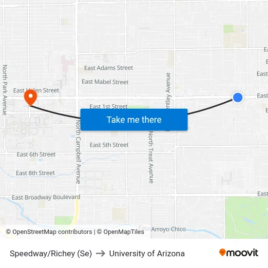 Speedway/Richey (Se) to University of Arizona map