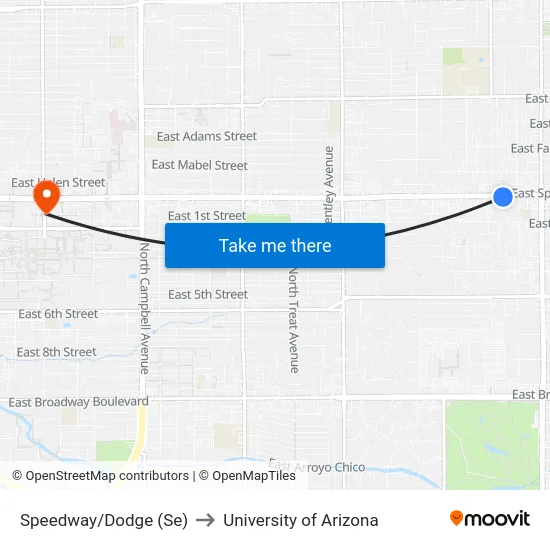 Speedway/Dodge (Se) to University of Arizona map