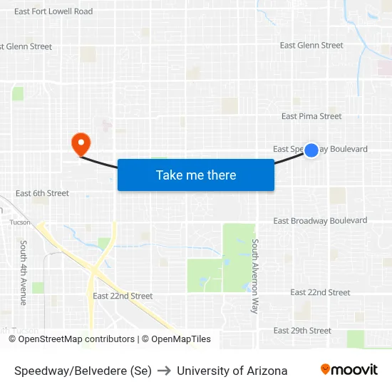 Speedway/Belvedere (Se) to University of Arizona map