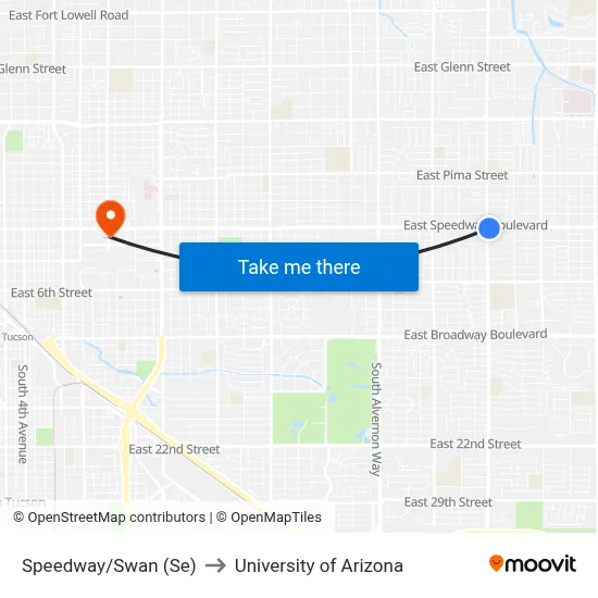 Speedway/Swan (Se) to University of Arizona map