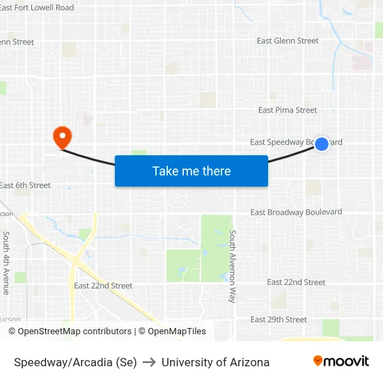 Speedway/Arcadia (Se) to University of Arizona map