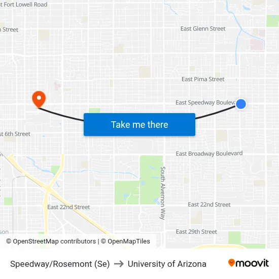 Speedway/Rosemont (Se) to University of Arizona map