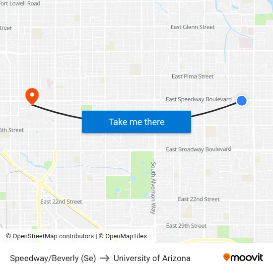 Speedway/Beverly (Se) to University of Arizona map