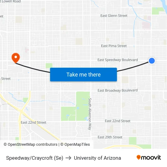 Speedway/Craycroft (Se) to University of Arizona map