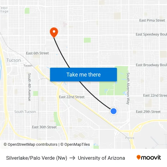 Silverlake/Palo Verde (Nw) to University of Arizona map