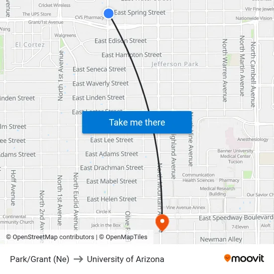 Park/Grant (Ne) to University of Arizona map