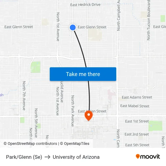Park/Glenn (Se) to University of Arizona map