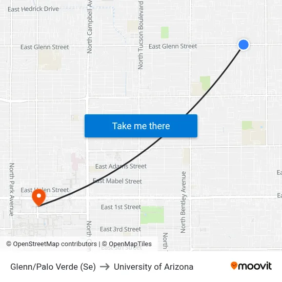 Glenn/Palo Verde (Se) to University of Arizona map