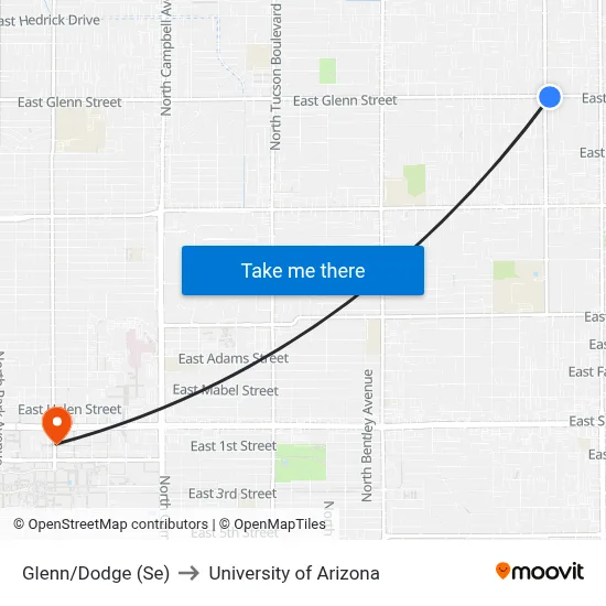 Glenn/Dodge (Se) to University of Arizona map