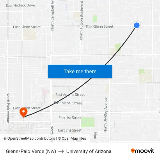 Glenn/Palo Verde (Nw) to University of Arizona map
