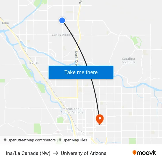 Ina/La Canada (Nw) to University of Arizona map
