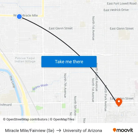 Miracle Mile/Fairview (Se) to University of Arizona map