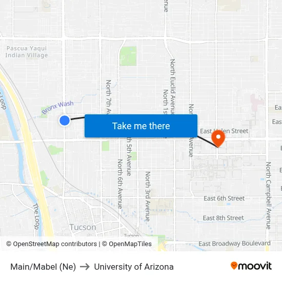 Main/Mabel (Ne) to University of Arizona map