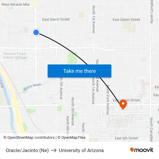 Oracle/Jacinto (Ne) to University of Arizona map
