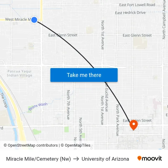 Miracle Mile/Cemetery (Nw) to University of Arizona map