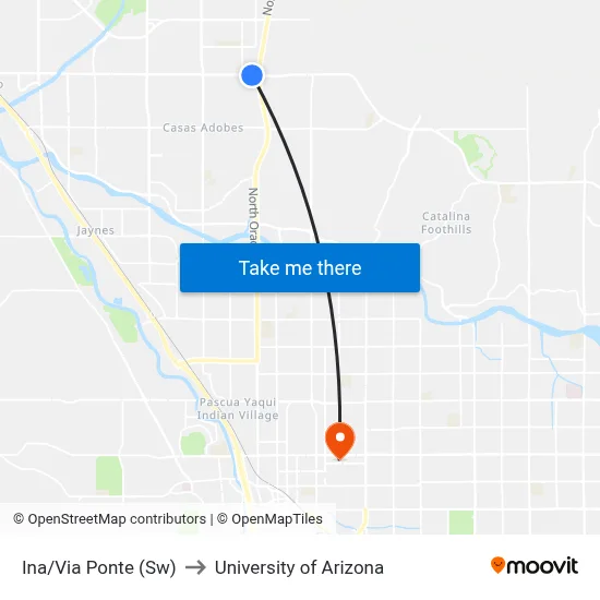 Ina/Via Ponte (Sw) to University of Arizona map