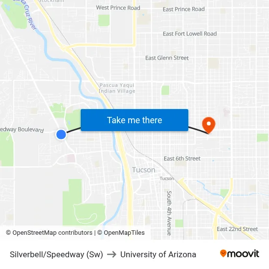Silverbell/Speedway (Sw) to University of Arizona map