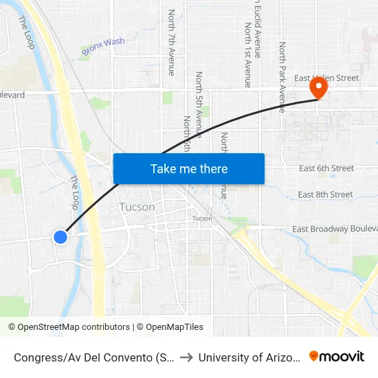 Congress/Av Del Convento (Se) to University of Arizona map