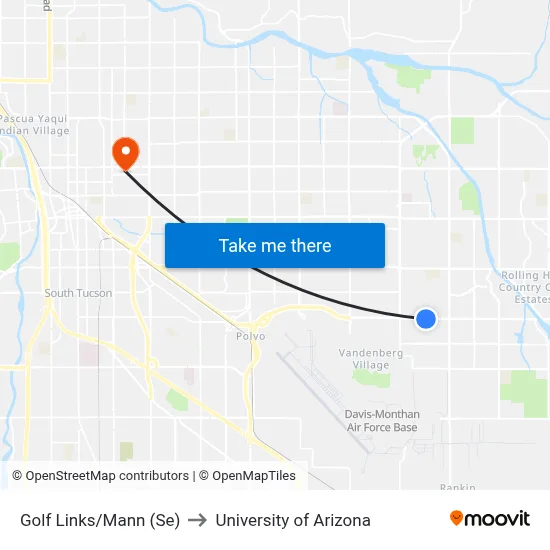 Golf Links/Mann (Se) to University of Arizona map