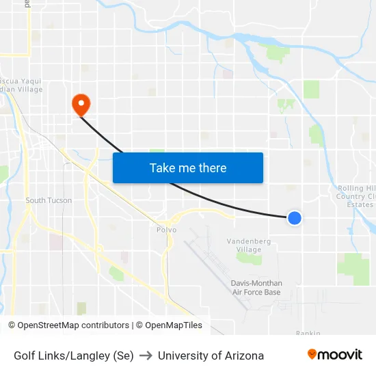 Golf Links/Langley (Se) to University of Arizona map