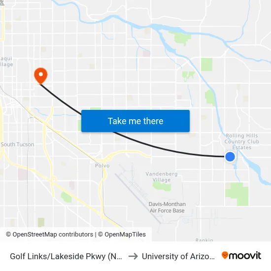 Golf Links/Lakeside Pkwy (Nw) to University of Arizona map