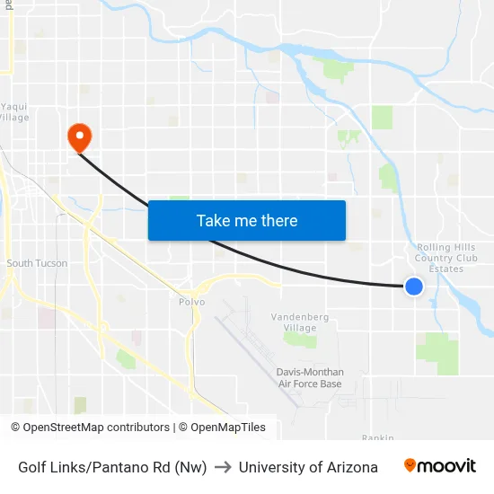 Golf Links/Pantano Rd (Nw) to University of Arizona map