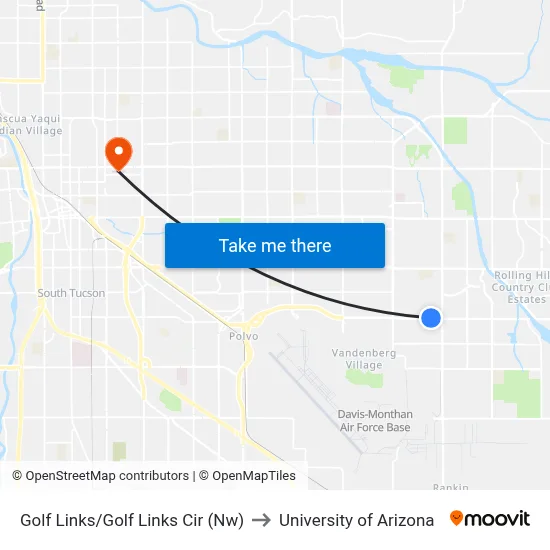 Golf Links/Golf Links Cir (Nw) to University of Arizona map