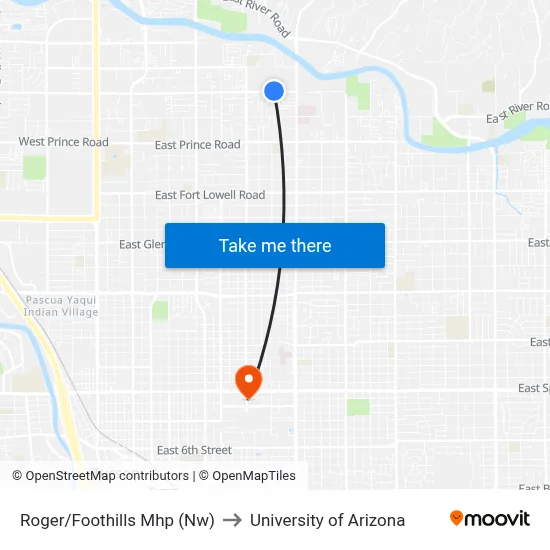 Roger/Foothills Mhp (Nw) to University of Arizona map