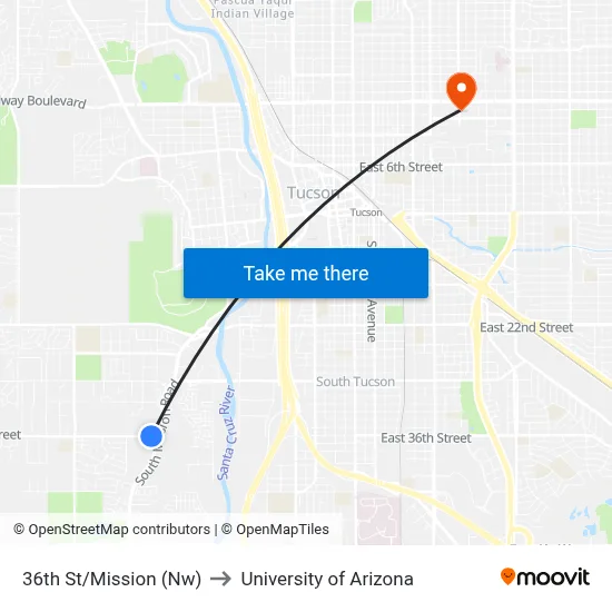 36th St/Mission (Nw) to University of Arizona map