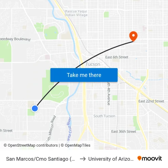 San Marcos/Cmo Santiago (Se) to University of Arizona map