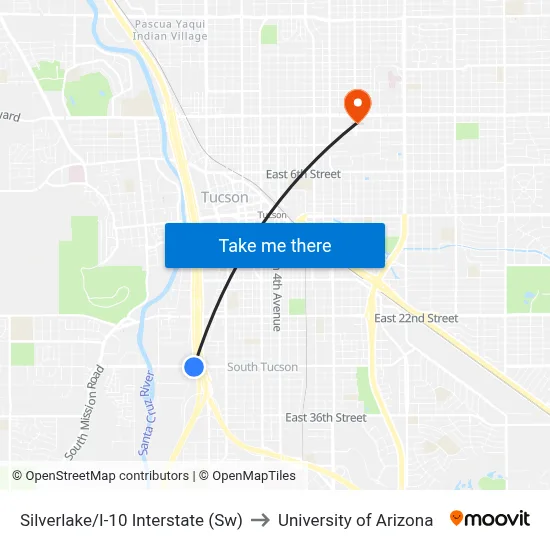 Silverlake/I-10 Interstate (Sw) to University of Arizona map