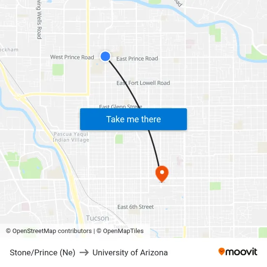 Stone/Prince (Ne) to University of Arizona map