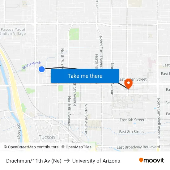 Drachman/11th Av (Ne) to University of Arizona map