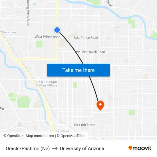 Oracle/Pastime (Ne) to University of Arizona map