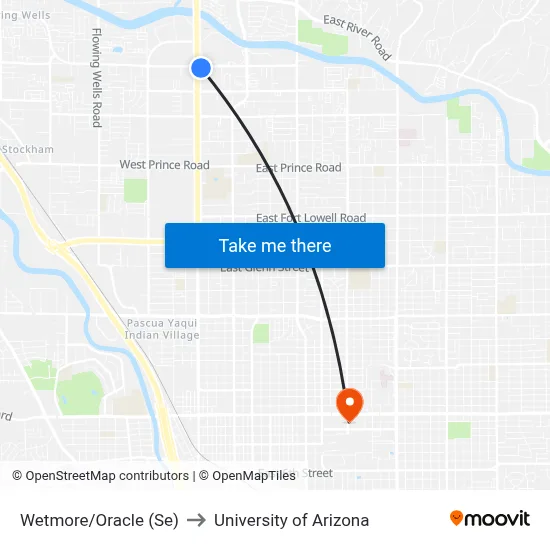 Wetmore/Oracle (Se) to University of Arizona map