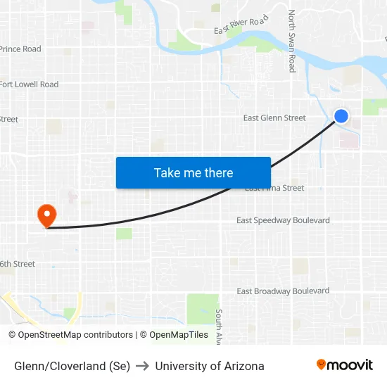 Glenn/Cloverland (Se) to University of Arizona map