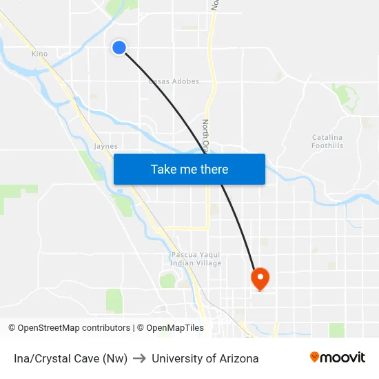 Ina/Crystal Cave (Nw) to University of Arizona map