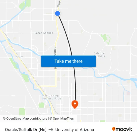 Oracle/Suffolk Dr (Ne) to University of Arizona map