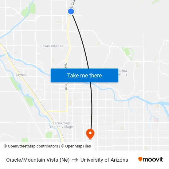 Oracle/Mountain Vista (Ne) to University of Arizona map