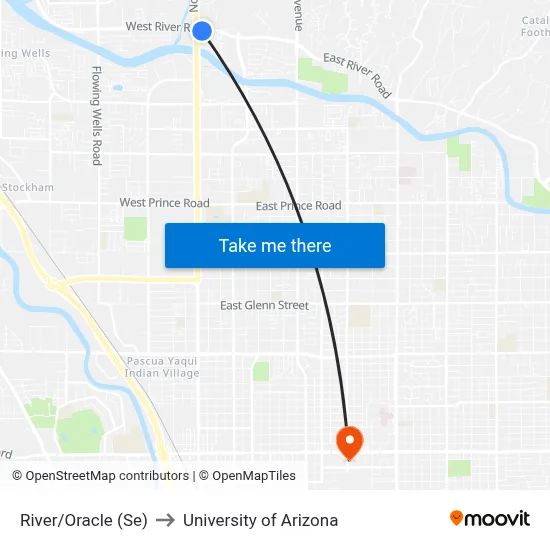River/Oracle (Se) to University of Arizona map
