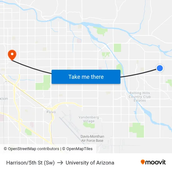 Harrison/5th St (Sw) to University of Arizona map