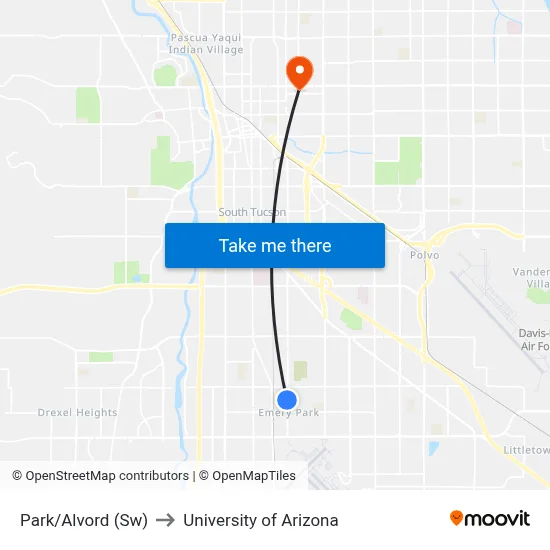 Park/Alvord (Sw) to University of Arizona map