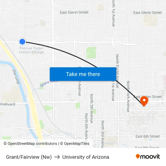 Grant/Fairview (Nw) to University of Arizona map