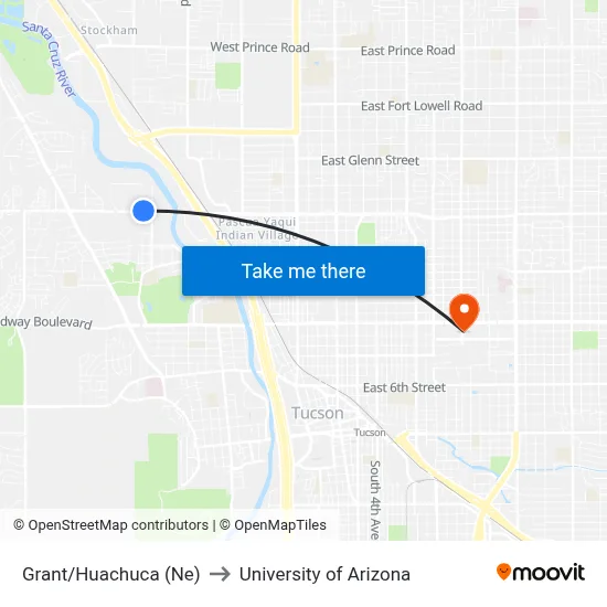 Grant/Huachuca (Ne) to University of Arizona map