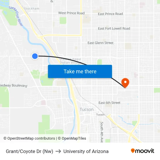 Grant/Coyote Dr (Nw) to University of Arizona map